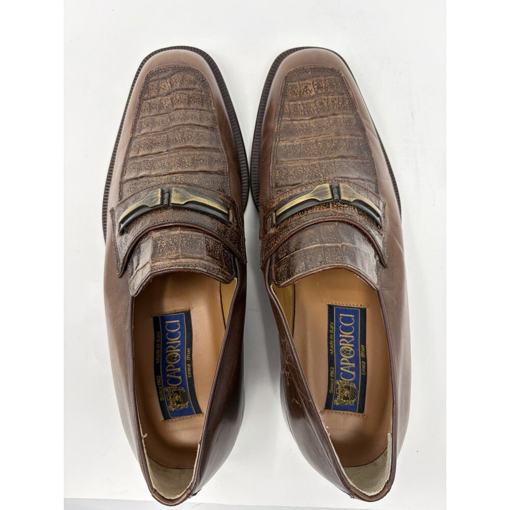 CAPORICCI Linea Blue Men's Brown Crocodile Leather Loafers Italy 9.5 read